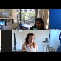 Screenshot of some of the participants - six people, including a sign language interpreter are on the screen