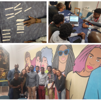 A collage of photos showing an activity