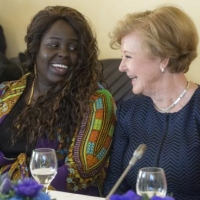 Two women smiling