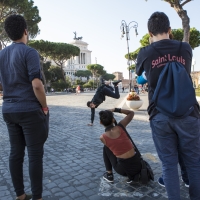 Adolescents having fun in the street.