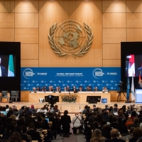 Delegates gather for the opening session of the Global Refugee Forum at the Palais des Nations in Geneva