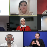 Screenshot of side event panel meaningful participation speakers on Zoom