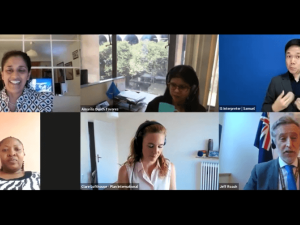 Screenshot of some of the participants - six people, including a sign language interpreter are on the screen