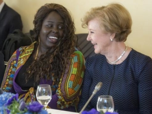 Two women smiling