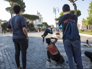 Adolescents having fun in the street.