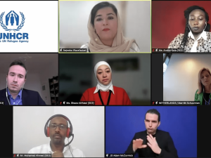 Screenshot of side event panel meaningful participation speakers on Zoom