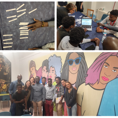 A collage of photos showing an activity