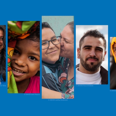 A banner of six photos showing different people smiling at the camera, from left showing a man, a woman, a child, a woman and a child, a man, a youth, and a woman
