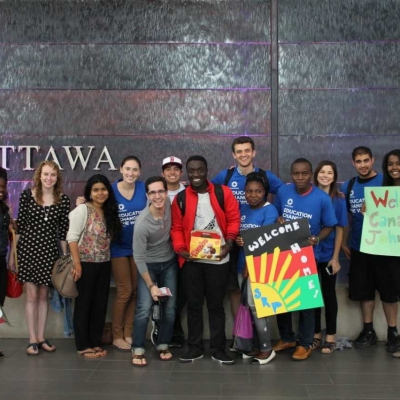A group of students pose for the camera.