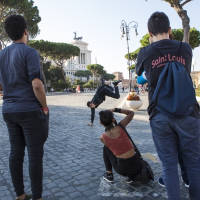 Adolescents having fun in the street.
