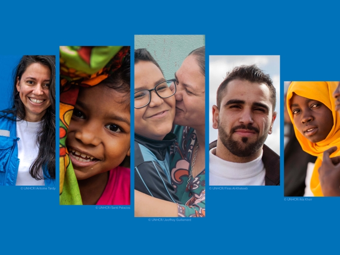 A banner of six photos showing different people smiling at the camera, from left showing a man, a woman, a child, a woman and a child, a man, a youth, and a woman