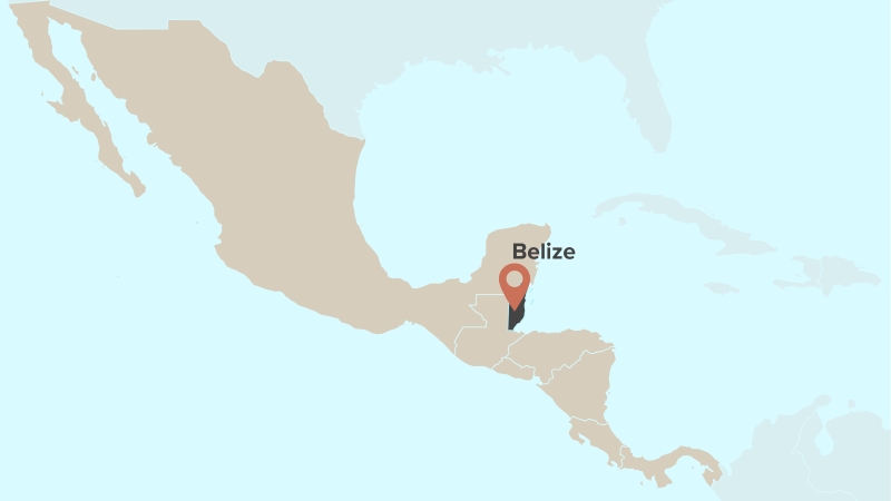 Map displaying location of Belize