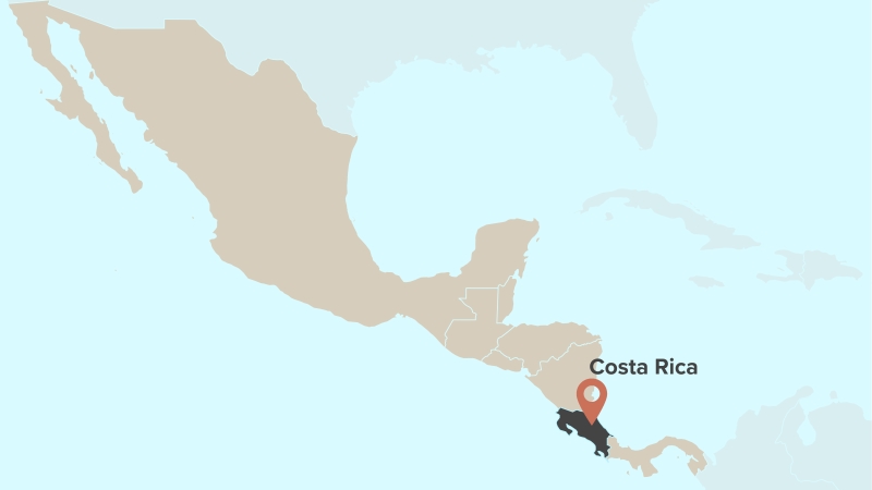 Map displaying location of Costa Rica