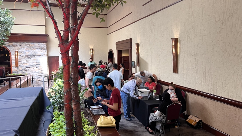 A group of people at a job fair