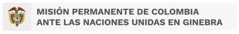 Logo of the Permanent Mission of Colombia to the United Nations in Geneva - the words in name in Spanish, with a crest to the left