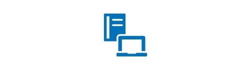 Icon of report behind a laptop