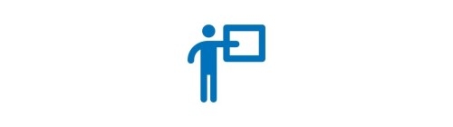 Icon of stick figure pointing at a screen