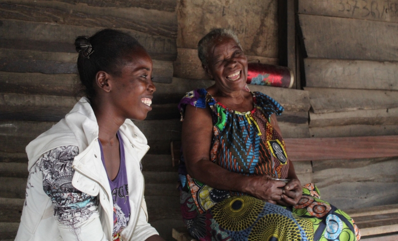 Antoinette with her granddaughter Louise laughing together