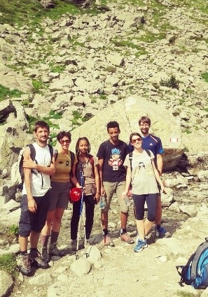 A group of people hiking.