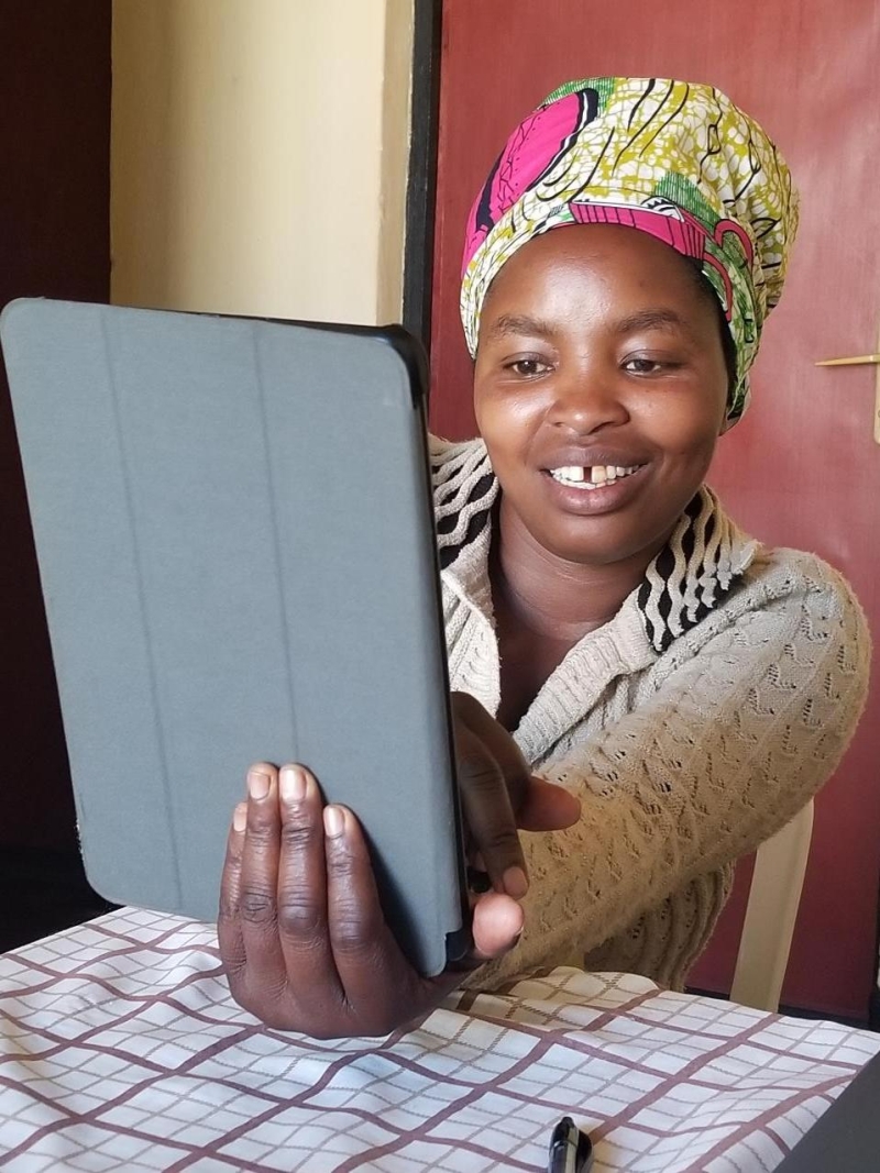 Woman looking at an ipad.