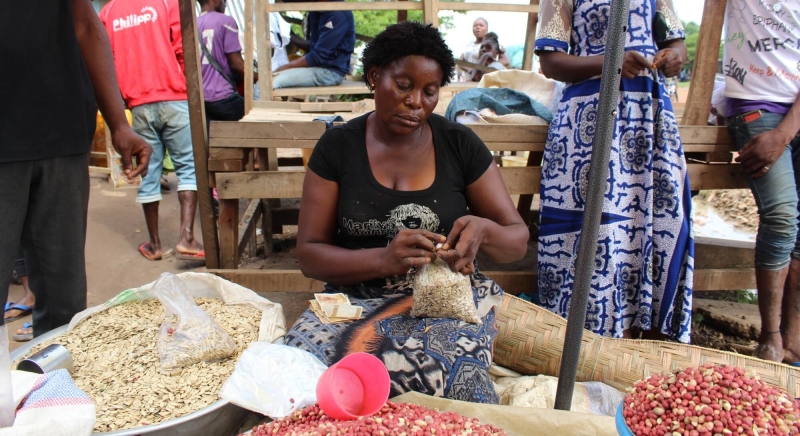 Louise at her market stall in Bétou