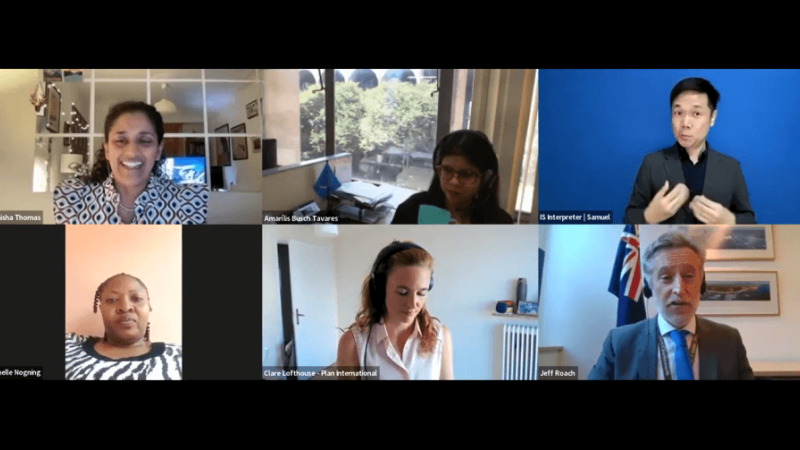 Screenshot of some of the participants - six people, including a sign language interpreter are on the screen