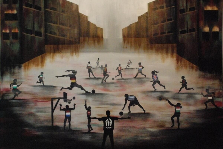 Global Winner, UNHCR 2021 Youth With Refugees Art Contest - Illustration of people playing various sports wearing different country flags