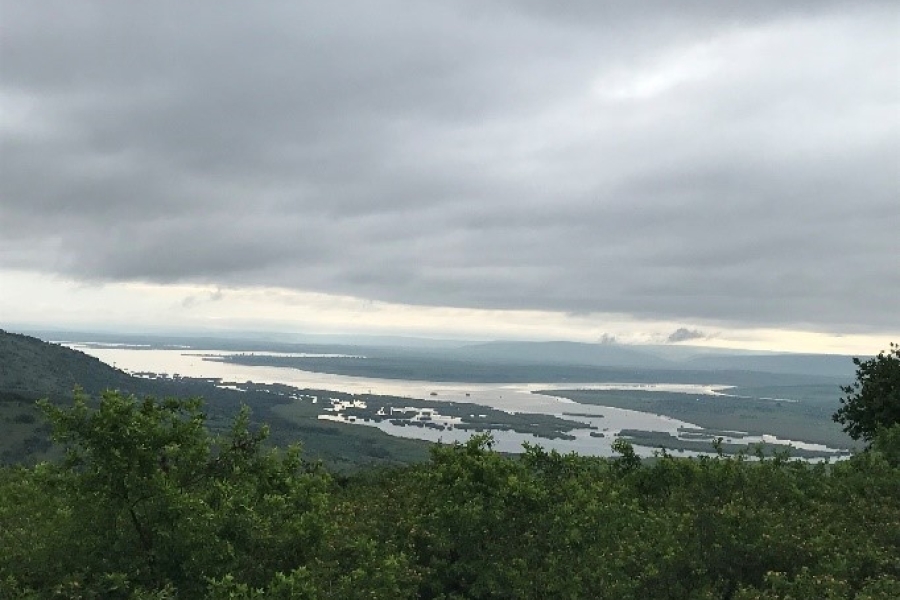 Panoramic view of Nakivale refugee settlement around Lake Nakivale
