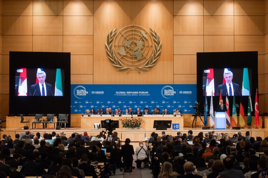Delegates gather for the opening session of the Global Refugee Forum at the Palais des Nations in Geneva