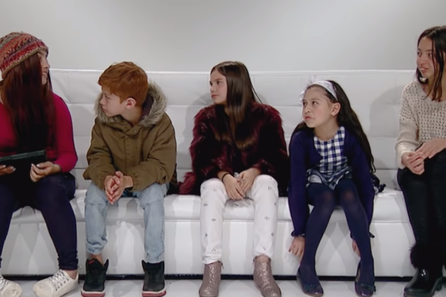 Children seated in a sofa.