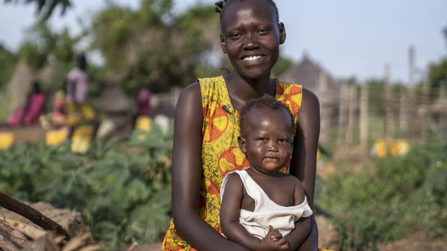 Woman and child facing the camera