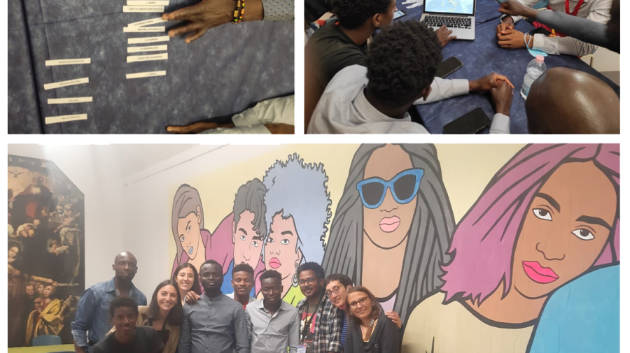 A collage of photos showing an activity